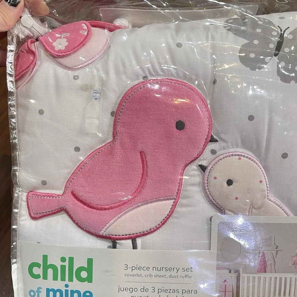 VTG‎ NEW Child of Mine: Pink Little Birds and Friends 3 pc Crib Set by Carter's
